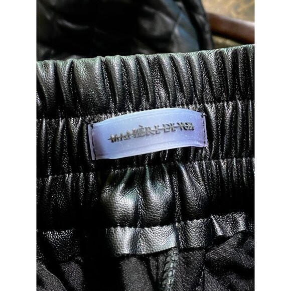 Manière De Voir Women’s Vegan Leather Quilted Joggers Size 0 | High Waist Faux L - Picture 5 of 12